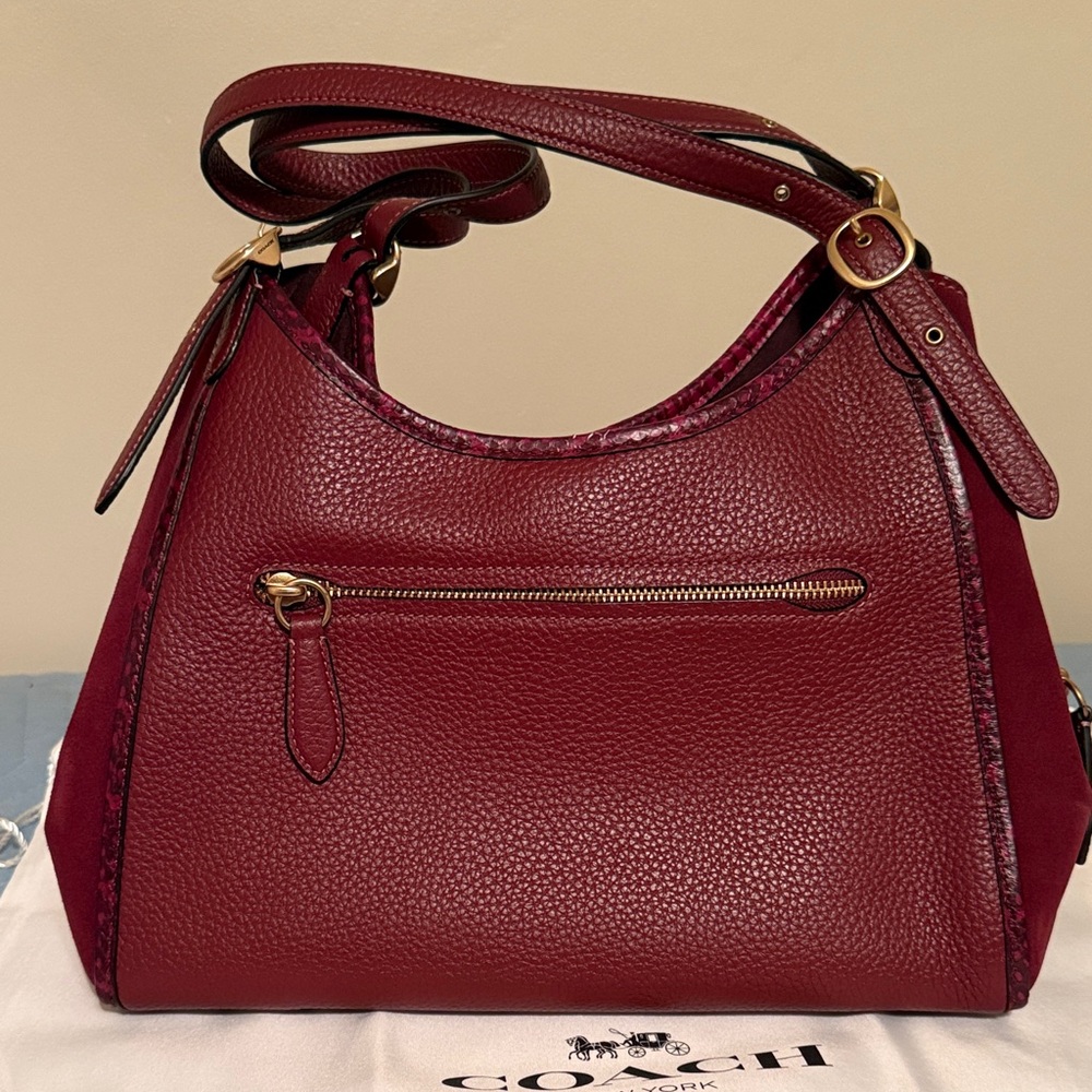 Coach Burgundy Pebbled Leather Shoulder Bag with Gold Hardware - Picture 3 of 10